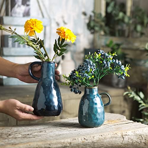 Tanvecle Ceramic Vase Set of 2 Blue Glazed