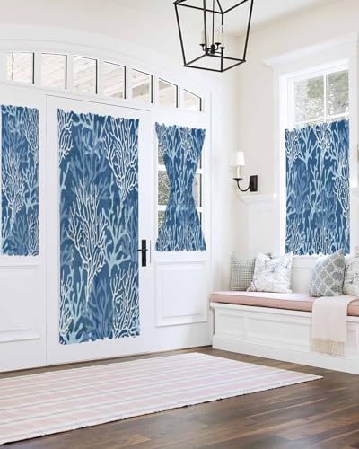 Front Door Curtain with 2 Tiebacks Light Filtering Sea Life Pattern for Bedroom and Back Door
