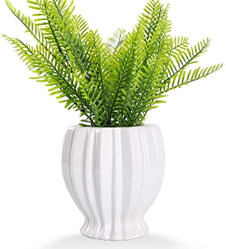 VanEnjoy 6 Inch Modern Ribbed White Ceramic Vase