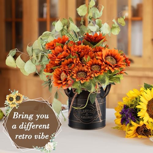 Roshtia 6 Inch Galvanized Metal Vase with Handle Black 8 Pcs