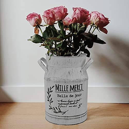 Angoily Retro Galvanized Flower Vase French Style Decorative Bucket for Home Office
