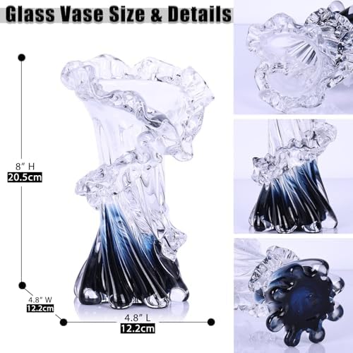 Hand Blown Blue Glass Vase for Home Decor