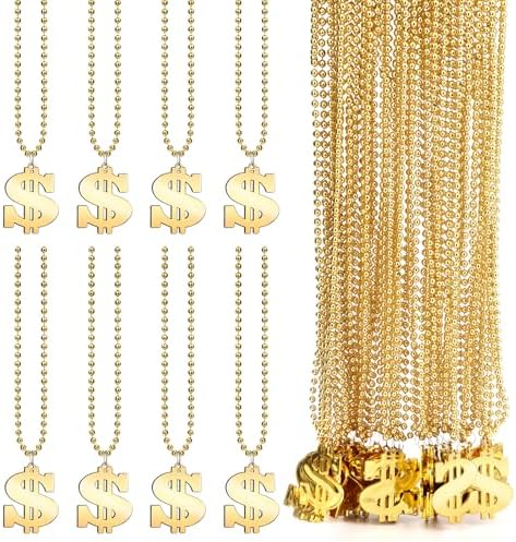 Draupnir 36Pcs Dollar Sign Necklaces for Mardi Gras and Hip Hop Events