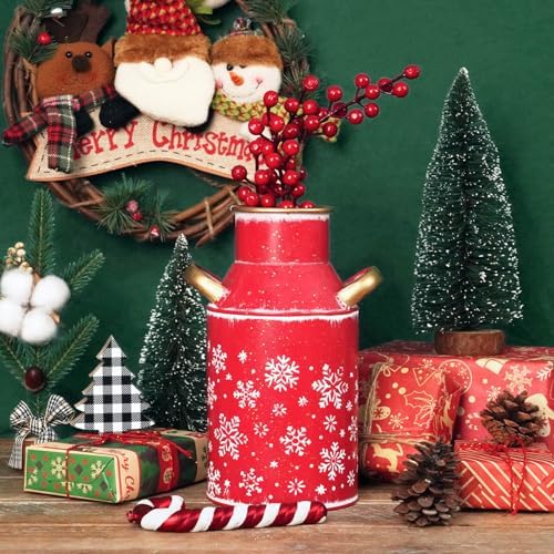 Galvanized Red Milk Can Christmas Decor Vase with Gold Handles