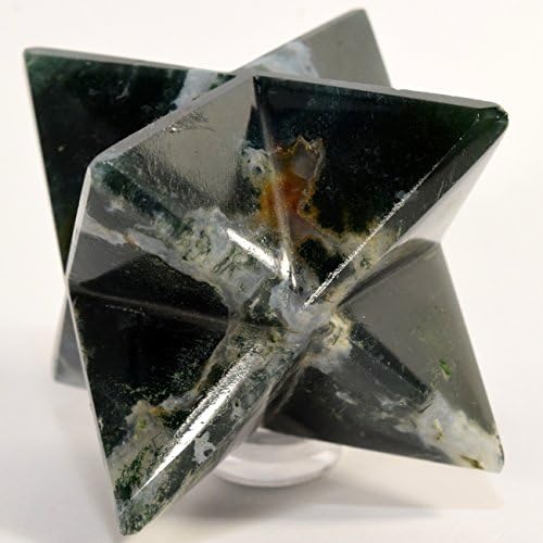 HQRP HC Set 68mm Green White 8 Point Moss Agate Merkaba Star Clear Quartz Cabochon