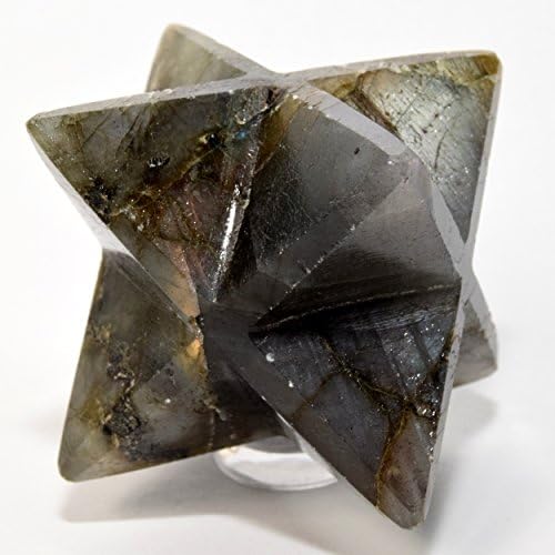 HC Set 60mm Rainbow Flash Labradorite 8 Point Merkaba Star Clear Quartz Cabochon