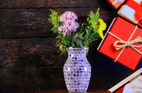 8 Inch Purple Mosaic Glass Vase - Exquisite Decor