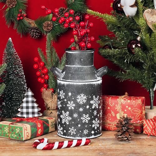 Galvanized Gray Metal Vase with Snowflake Design