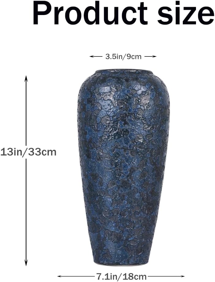 Blue Ceramic Vase 13 Inch Tall Rustic Terracotta