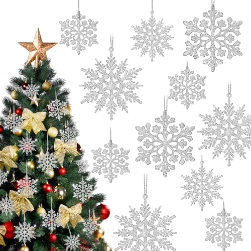 36Pcs Silver Glitter Snowflake Decorations for Christmas Tree