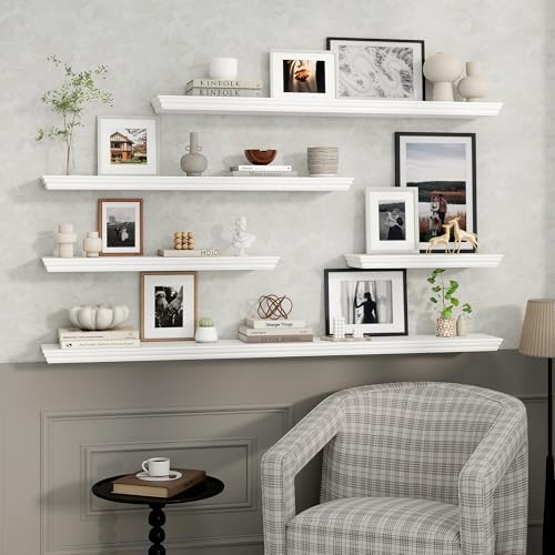 Axeman 36 Inch Floating Shelves with Crown Molding White Set of 2