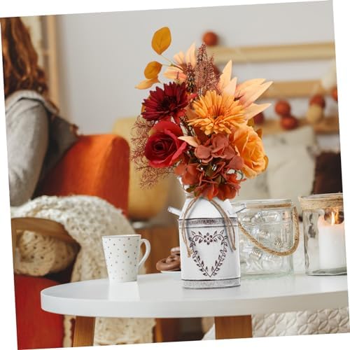 HOMSFOU Heart-Shaped Galvanized Flower Vase with Handle