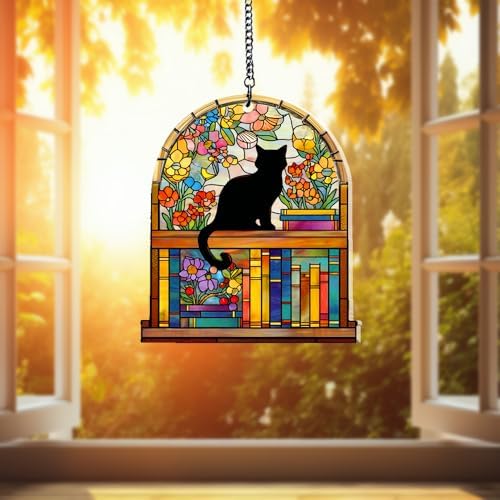 Custom Cat Books Suncatcher - Book Lover Decor Hanging Window Ornament