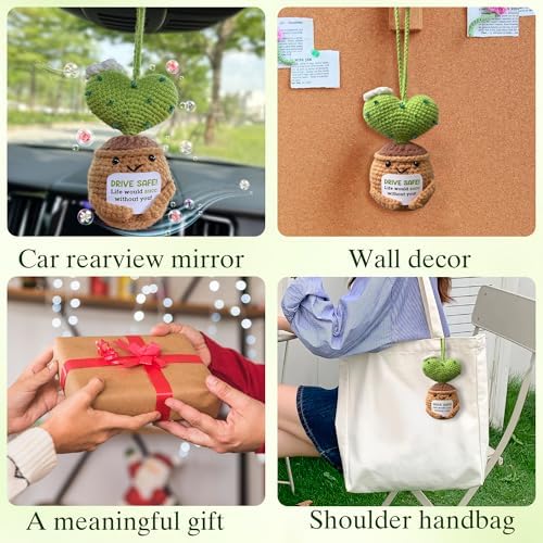 Drive Safe Crochet Car Air Freshener Cactus Hanging Ornament