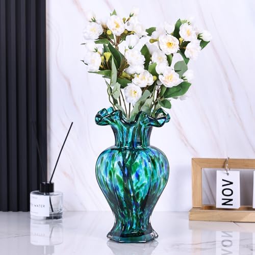 Teal Blown Glass Vase - Unique Green Art Decor