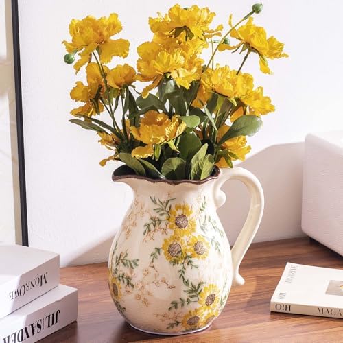 Sure Yuesi Sunflower Vintage Ceramic Vase with Handle