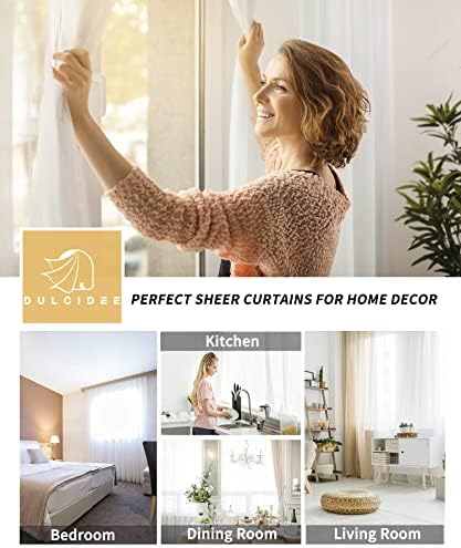 White Sheer Curtains 59x54 Inch 2 Panels Set - Light Filtering Elegant Rod Pocket Curtains for Bedroom and Living Room