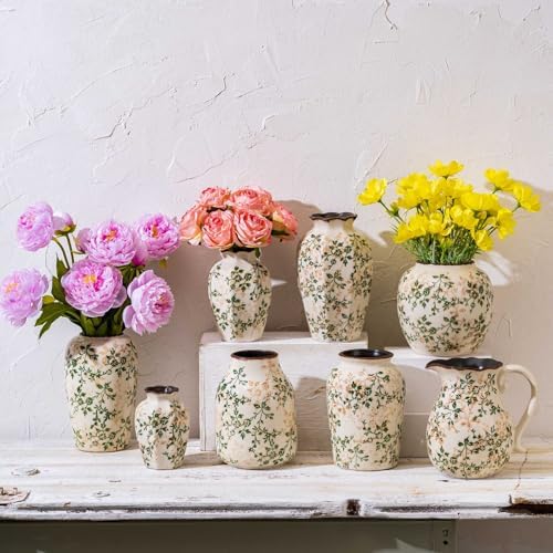 Vintage Pastoral Octagonal Ceramic Vase 67 Inch