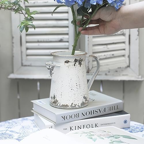 Vintage Metal Milk Jug Vase Shabby Chic Decor