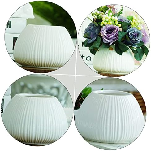 ORFOFE Ceramic Vase White Vertical Stripe 15x15x11cm