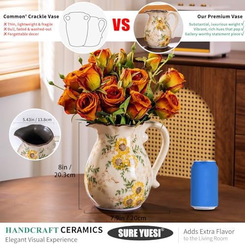 Sure Yuesi Sunflower Vintage Ceramic Vase with Handle