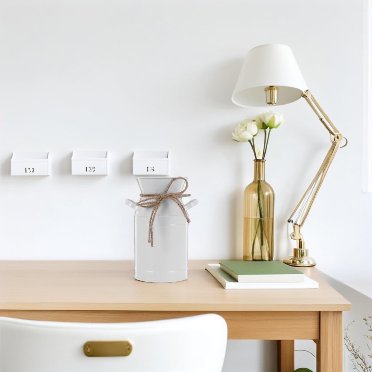 BESPORTBLE Vintage Galvanized Milk Can Jug Vase Rustic Flower Bucket Decor White