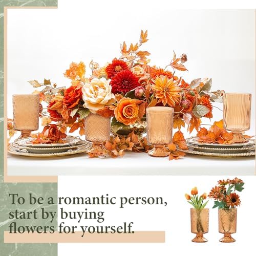 6 Pack Amber Embossed Glass Vases for Flowers