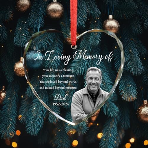Custom Photo Memorial Glass Ornament - Dad Mom Remembrance Gift