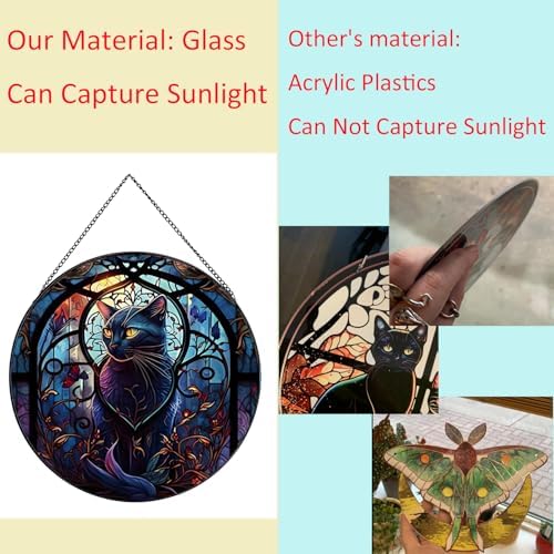 Black Cat Stained Glass Suncatcher Window Decor