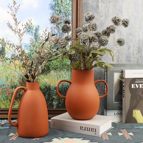 Terracotta Vases Set of 2 8 Inch Decorative Vases
