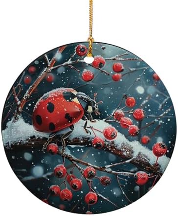 Snowy Berry Ladybug 4PCS Ceramic Christmas Ornament