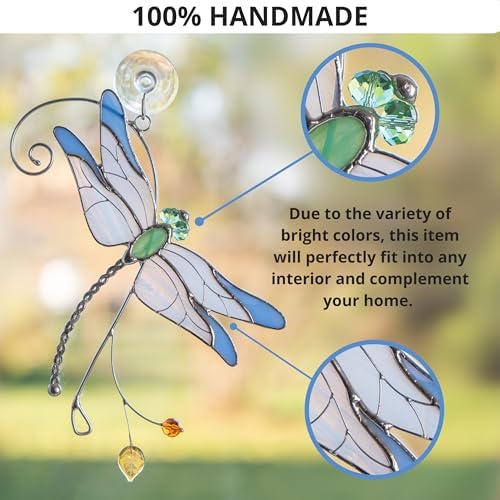 Blue Dragonfly Stained Glass Suncatcher Window Hanging