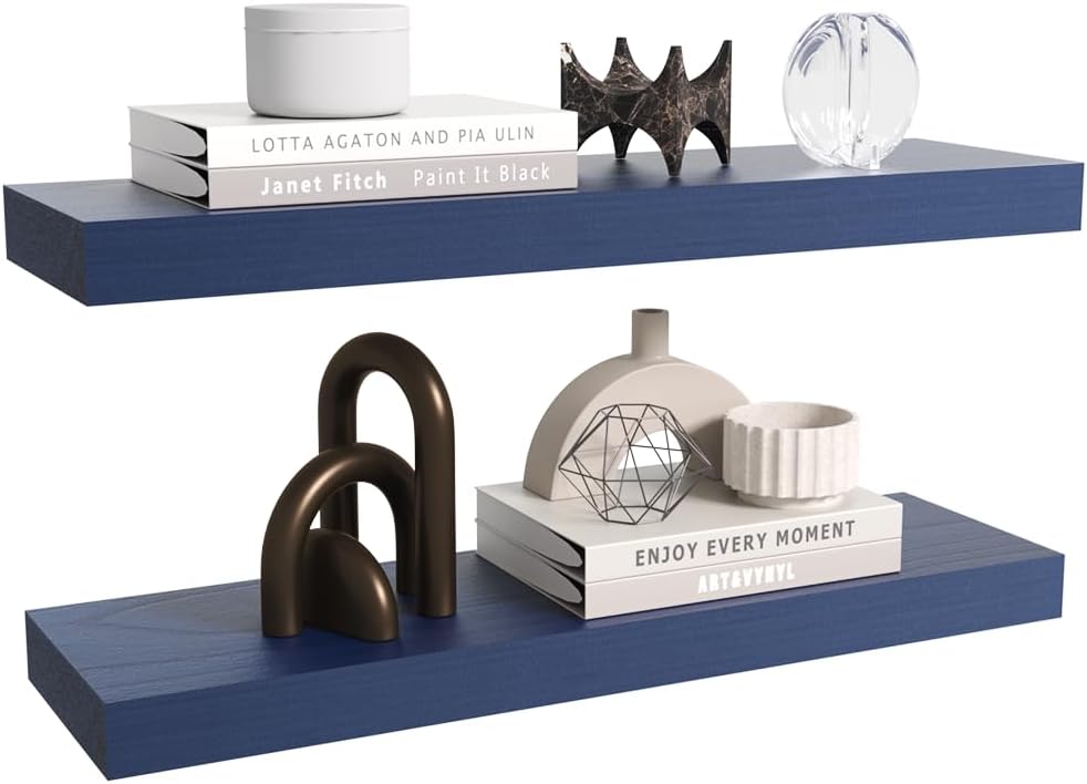 Floating Shelves for Home Decor 236 Inch Natural Wood Rustic Shelf Set of 2 Navy Blue