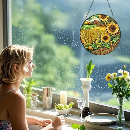 Stained Glass Window Suncatcher Farm Design