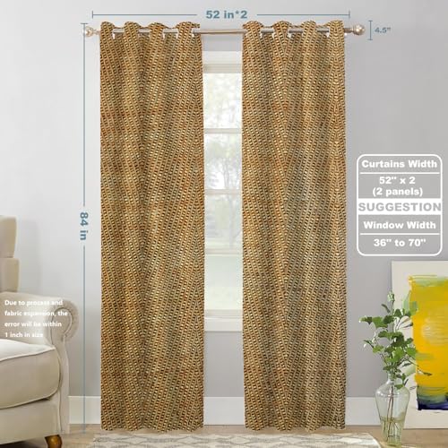 Shrahala Bamboo Rustic Tan Blackout Curtains 2 Panels 52x84