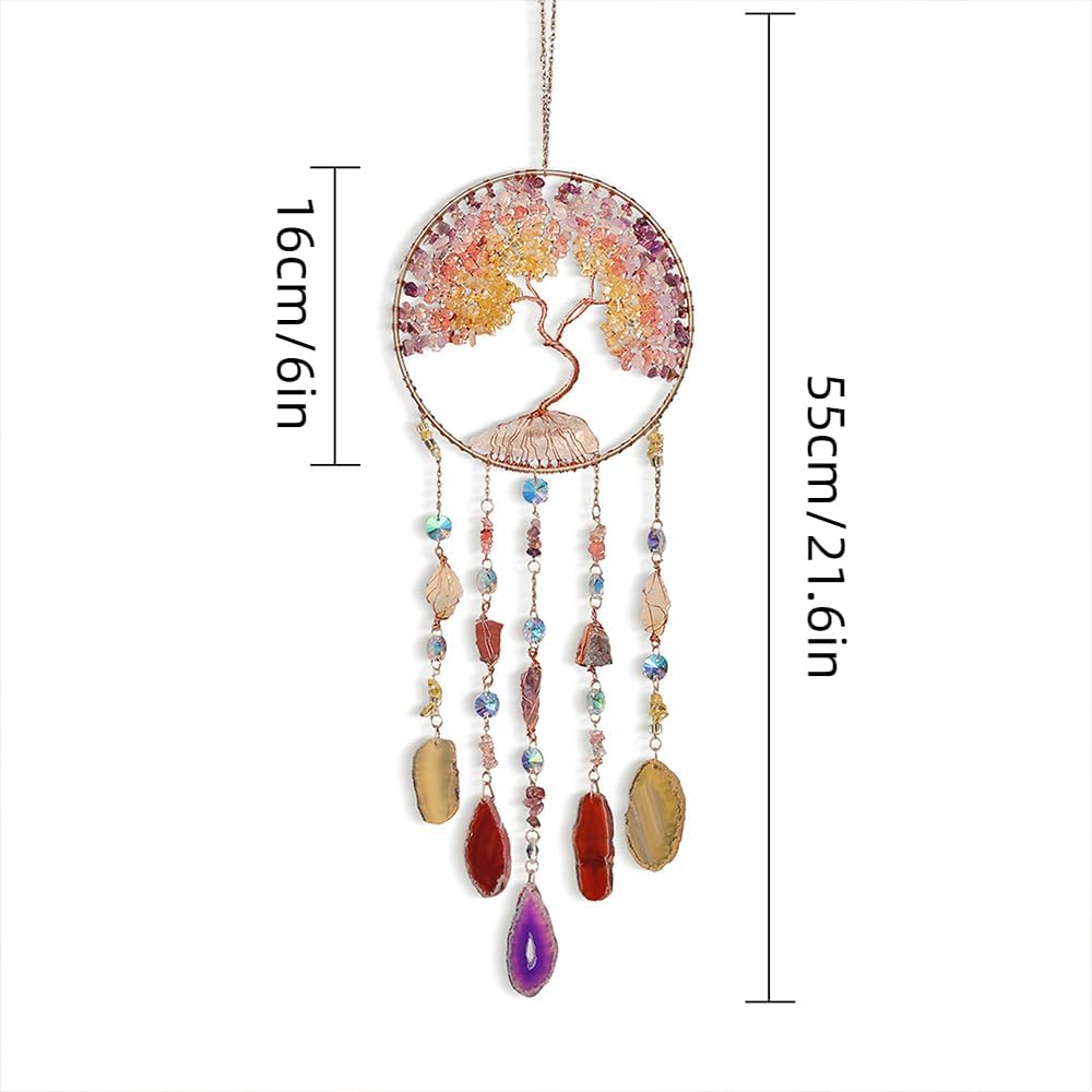 Crystal Tree of Life Suncatcher Healing Wind Chimes Decor