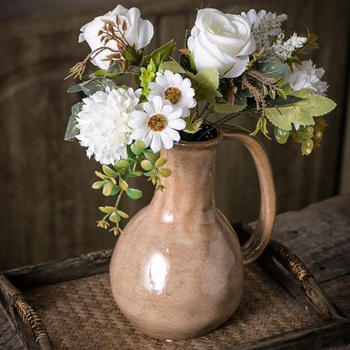 Brown Ceramic Vase with Big Handles Modern Farmhouse Decor