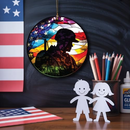 Patriotic Soldier Ornament with American Flag Design