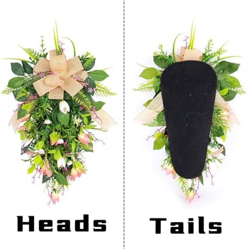 Spring Flower Wreath for Front Door Teardrop Swag with Artificial Tulips
