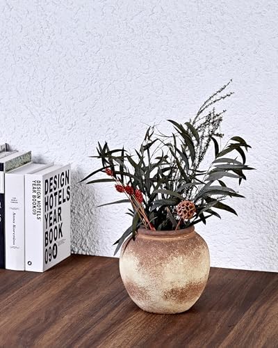 UPWOIGH Brown Circular Rustic Ceramic Flower Vase