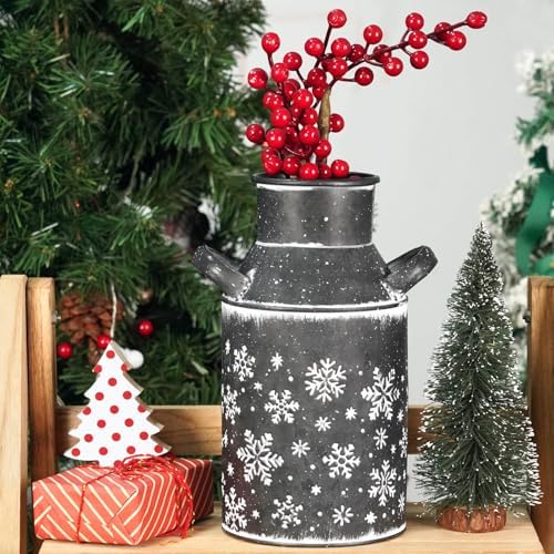 Galvanized Gray Metal Vase with Snowflake Design