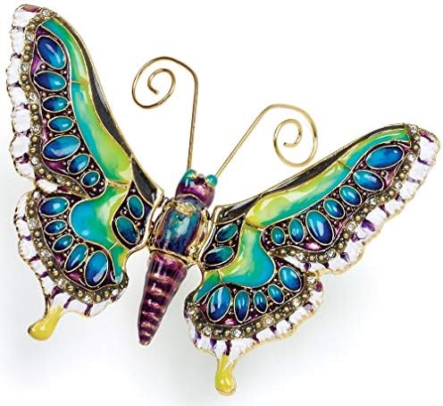 Handmade Enamel Bejeweled Aqua Blue Lime Butterfly Hanging Ornament 1