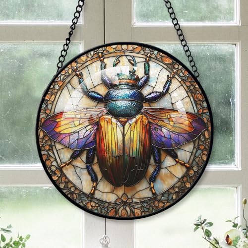 Custom Art Beetle Stained Glass Window Hanging