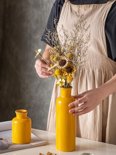 CwlwGO Yellow Ceramic Vase Set Modern Decor