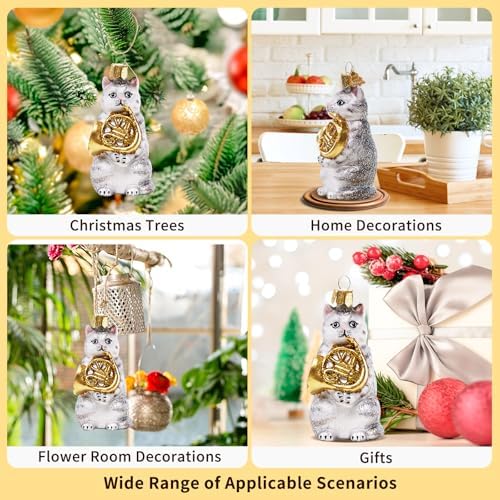 Hand-Blown Glass Cat Christmas Ornament