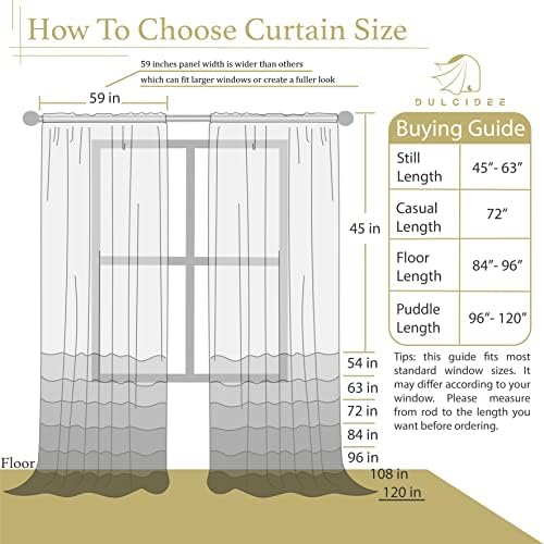 White Sheer Curtains 59x54 Inch 2 Panels Set - Light Filtering Elegant Rod Pocket Curtains for Bedroom and Living Room