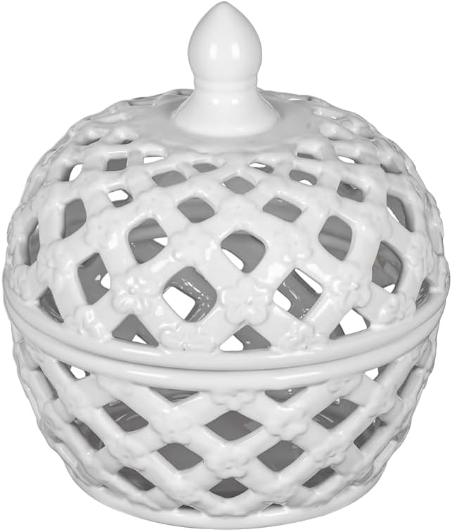 Adorable Ceramic Lidded Jar with Lattice Design 8x8x95