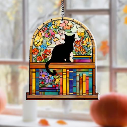 Custom Cat Books Suncatcher - Book Lover Decor Hanging Window Ornament