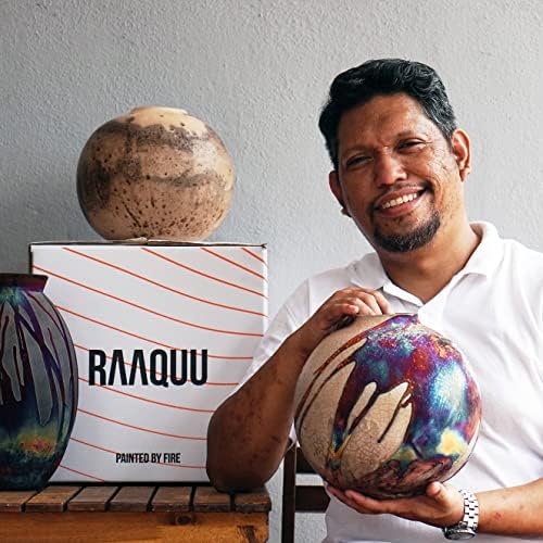 RAAQUU Koban 7 Inch Raku Clay Decor Vase - Carbon Half Copper Matte