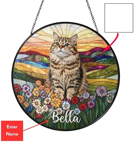 Custom Pet Stained Glass Ornament - Personalized Pet Name Photo Memorial Decor